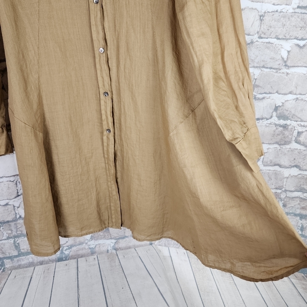 ottod'ame Button Front Fit and Flare Midi Shirt Dress Tan Ramie Size 10/12 - Picture 8 of 16